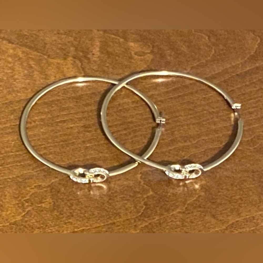 COACH Signature “C” Brass & Crystal Hoop Earrings, EUC - Picture 7 of 13